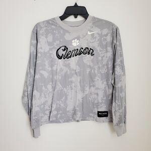 Nike Campus Clemson Gray Camo Cropped Loose Fit Long Sleeve Tee Size M